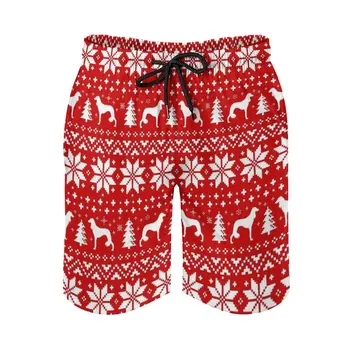 Силуэты собак Салюки, красно-белый Рождественский праздничный принт, пляжные шорты для плавания, купальник, свободные мужские плавки, дышащий материал