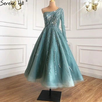 Синие роскошные вечерние платья длиной до щиколоток, платья 2023, расшитые бисером на одно плечо, сексуальная женская одежда для вечеринок BLA71021 Serene Hill
