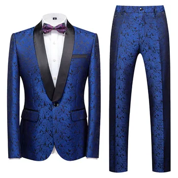 Синий Мужской костюм Lansboter, комплект из 3 предметов, Жаккардовый пиджак на одной пуговице, черный лацкан, деловой Приталенный свадебный вечерний пиджак, жилет с брюками