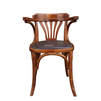 Скандинавские обеденные стулья из массива дерева Простая ресторанная мебель Ретро-кресло Американский диван для отдыха Кресло для отдыха Стулья для столовой