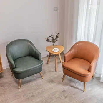 Скандинавские односпальные диваны, роскошные апартаменты, односпальный диван, гостиная, спальня, Кожаное кресло для отдыха, круглое кресло для макияжа, ножки из массива дерева