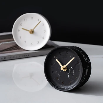 Скандинавский минимализм, цементные настольные часы, Круглые бетонные Часы для дома, спальни, кабинета, Украшения рабочего стола для студентов
