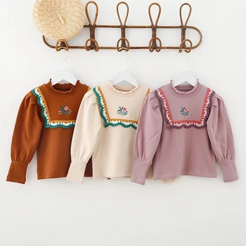 Сладкий Детский пуловер для девочек, детские свитера, Милый весенне-осенний вязаный свитер с кружевной вышивкой для маленьких девочек с длинными рукавами