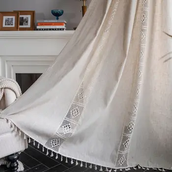 Современная льняная полая вязаная крючком занавеска для гостиной спальни Плотные шторы Ramie из чистого хлопка