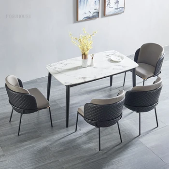 Современные кожаные обеденные стулья, Минималистичная мебель для столовой в скандинавском стиле, обеденный стул со спинкой, обеденный стул с мягкой подушкой для отдыха