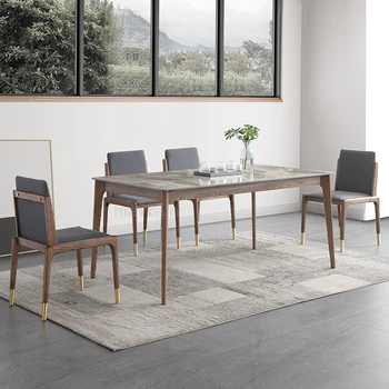 Сочетание обеденного стола и стула в скандинавском минимализме из каменной плиты, Легкая Роскошная мебель для дома, Современный прямоугольный кухонный стол