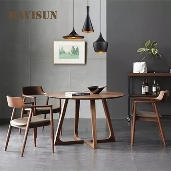 Сочетание обеденного стола и стула в японском стиле Лаконичный дизайн Мебель для гостиной Домашний Декор Круглый кухонный стол из массива дерева
