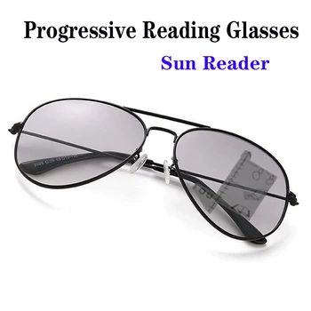 Спортивные солнцезащитные Прогрессивные Многофокусные очки для чтения, мужские модные очки для вождения при пресбиопии с защитой от синего света, очки для чтения 1.0-4