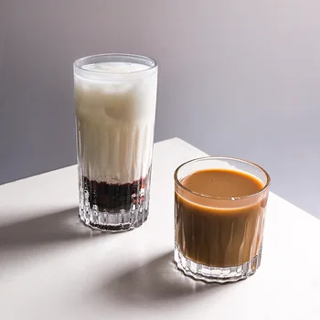 Стеклянная чашка для кофе со льдом в полоску в стиле ретро, Стакан для виски, Чашка для кофе с Латте, Чашка для холодного приготовления, Чашка для кофе с латте