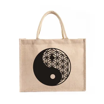 Сумка TAI CHI Yin Yang, дизайнерские подарочные пакеты с Сакральной геометрией, Цветок жизни, экологичная Джутовая сумка, Персонализированные сумки из мешковины
