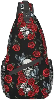 Сумка-слинг Череп Птица Красная Роза Готический Походный рюкзак через плечо Рюкзак Дорожный сундук для мужчин и женщин