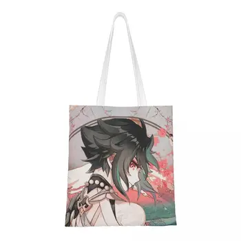 Сумка через плечо аниме Сяо, женские эко-сумки для покупок, симпатичная парусиновая сумка-тоут Genshin Impact в стиле ретро большой емкости в стиле ретро, сумка для покупок
