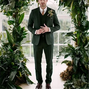 Сшитый на заказ Дизайн пальто и брюк из 3 предметов, зеленый Свадебный смокинг для выпускного вечера, приталенный мужской костюм Жениха, изготовленный на заказ блейзер, куртка + брюки + жилет