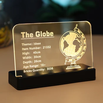 Табличка с названием на акриловом светодиодном дисплее для вашего LEGO 21332 The Globe Map
