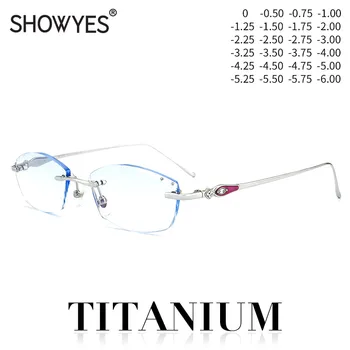 Титановые очки без оправы с синим светом, женская близорукость, Компьютерные очки Ti, Женские очки для огранки со стразами, фиолетовые очки с бриллиантами