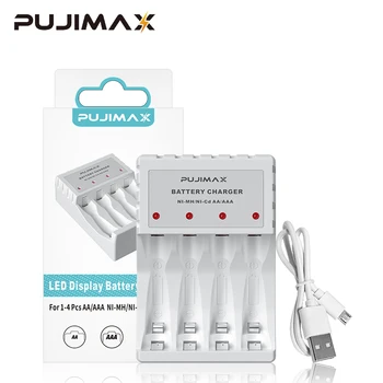 Умное Зарядное Устройство PUJIMAX С 4 Слотами И USB-Кабелем, Адаптер Быстрой Зарядки 1,2 В Для Аккумуляторных Батарей AA/AAA Ni-MH Ni-Cd