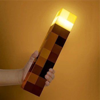 Факел из коричневого камня в пиксельном стиле, светодиодная USB-перезаряжаемая настольная лампа, лампа для украшения гостиной, лампа для детских игрушек, лампа для подарков на День рождения, свет