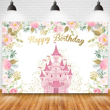 Фон для фотосъемки Дня рождения принцессы в розовом замке, цветы, Золотые точки, Плакат на заказ для маленьких детей, Фотозона, фон для фото