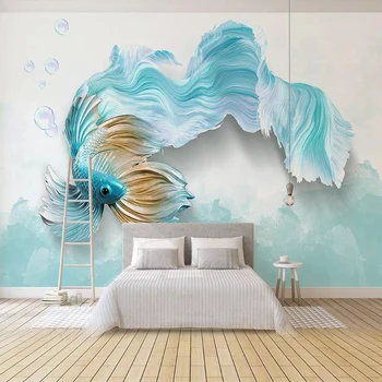 Фотообои Современная 3D Абстрактная фреска в виде рыбы-павлина Гостиная Телевизор Диван Фон Обои для стен Трехмерный Домашний декор