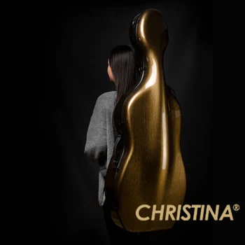 Футляр для виолончели CHRISTINA, коробка для виолончели из темно-золотистого дерева CB04, водонепроницаемое стекло, сталь, углеродное волокно, с плечевыми ремнями, колесами