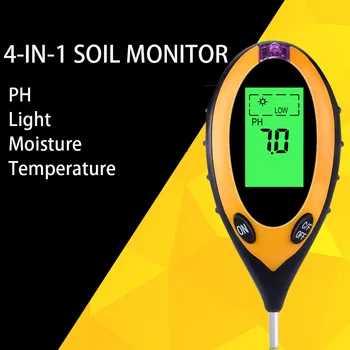 Цифровой измеритель PH почвы 4 В 1, монитор влажности, температуры, тестер солнечного света для садоводства, выращивания растений с Blacklight