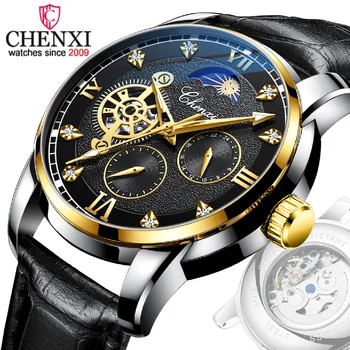 Часы роскошного бренда CHENXI, мужские автоматические механические часы с турбийоном, водонепроницаемые кожаные деловые наручные часы Relogio Masculino