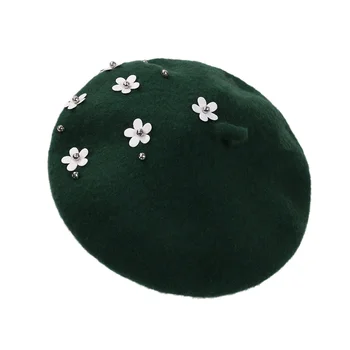 Шерстяная шапочка для маленьких мальчиков и девочек, украшенная цветами, берет, Вязаная шапка на весну Осень Зиму