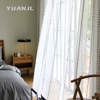 Ширма для окна в скандинавском японском стиле с вышивкой в вертикальные полосы, гостиная, спальня, балконные шторы, белая пряжа
