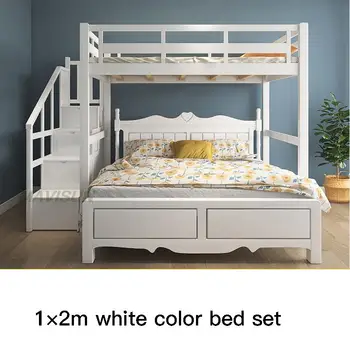 Шкаф-кровать белого цвета с лестницей в шахматном порядке, мебель для спальни из натурального немецкого бука, Двухъярусная кровать с выдвижными ящиками для детей