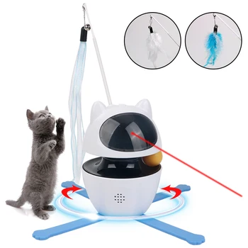 Электрическая игрушка для кошек Cat Entertainment Toys 3 в 1 Лазерный шар Игрушка Автоматический поворот на 360 ° Сменное Интерактивное перо
