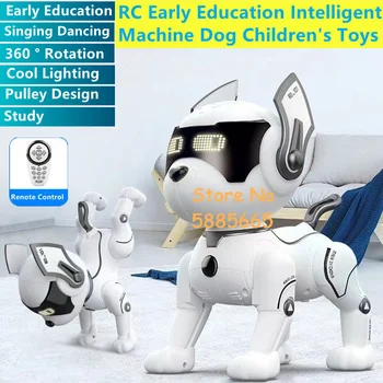 Электрический робот-собака с дистанционным управлением, милый стиль, трюк, вращение на 360 °, крутой дизайн светового шкива, Радиоуправляемая машина для раннего обучения, собака