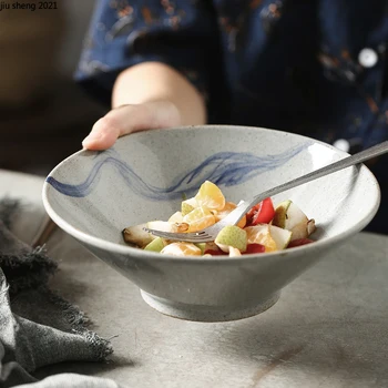 Японская керамическая миска для фруктового салата, обеденная тарелка, креативная Домашняя Круглая миска для супа с лапшой, Ресторанная посуда, кухонные принадлежности