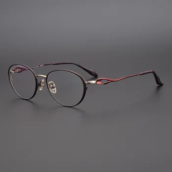Японские нерегулярные Персонализированные оправы для очков из чистого титана Женские Красивые овальные очки для близорукости Дизайнерского бренда класса Люкс