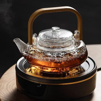 Японский стиль Чайник Из Высокого Боросиликатного Стекла С Бамбуковой Ручкой, Чайная Посуда Кунг-Фу, Чайный Горшок, Чайный Набор, Бытовая Термостойкая Чайная Машина